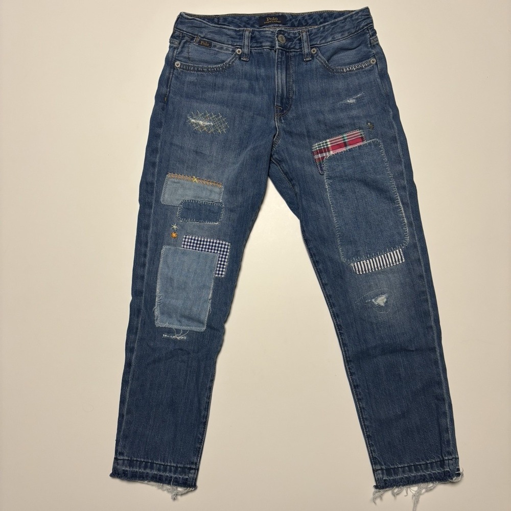 Polo Ralph Lauren Astor Slim Boyfriend Patchwork Distressed Jeans Blue Girls 14